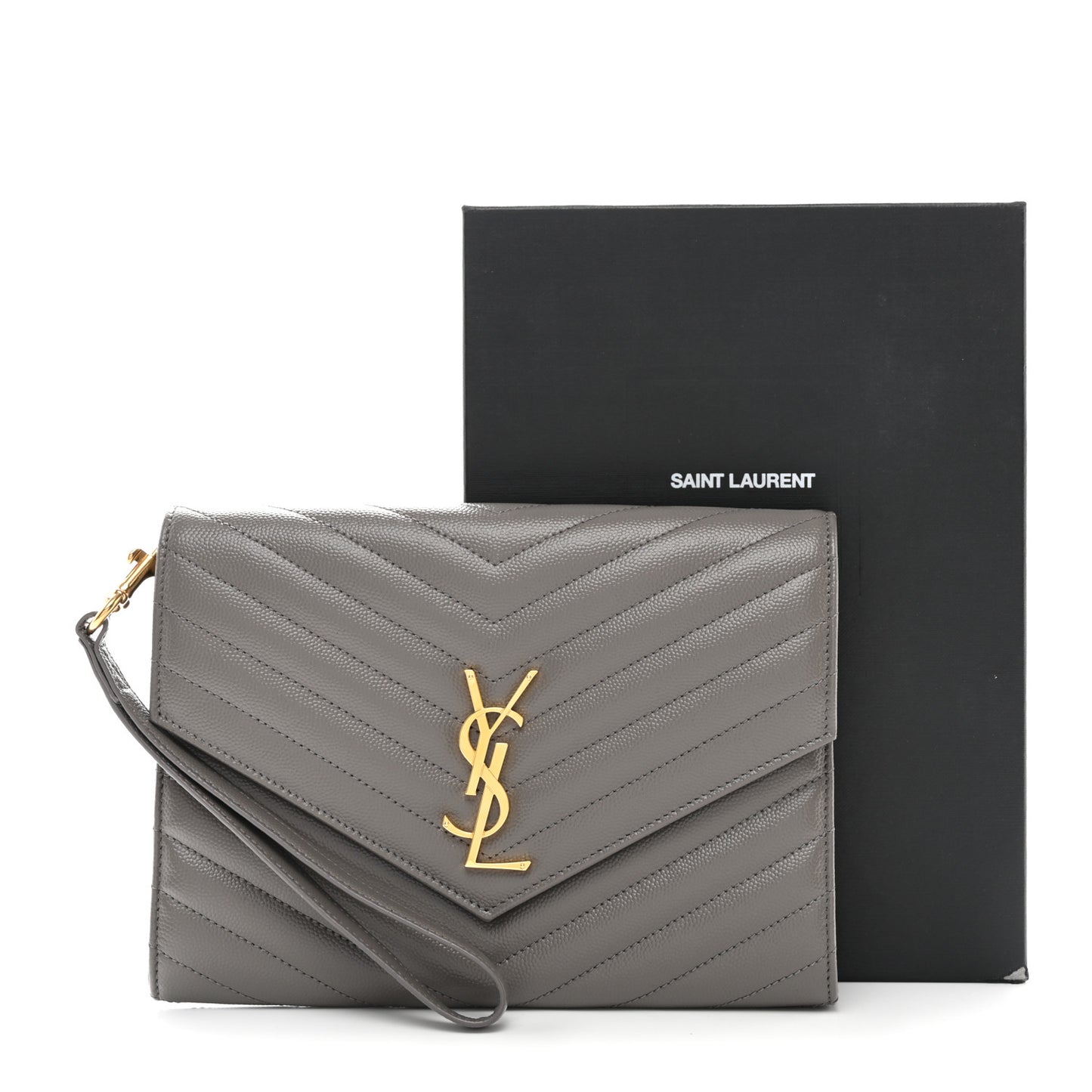 Grain De Poudre Matelasse Chevron Monogram Envelope Clutch Fog
