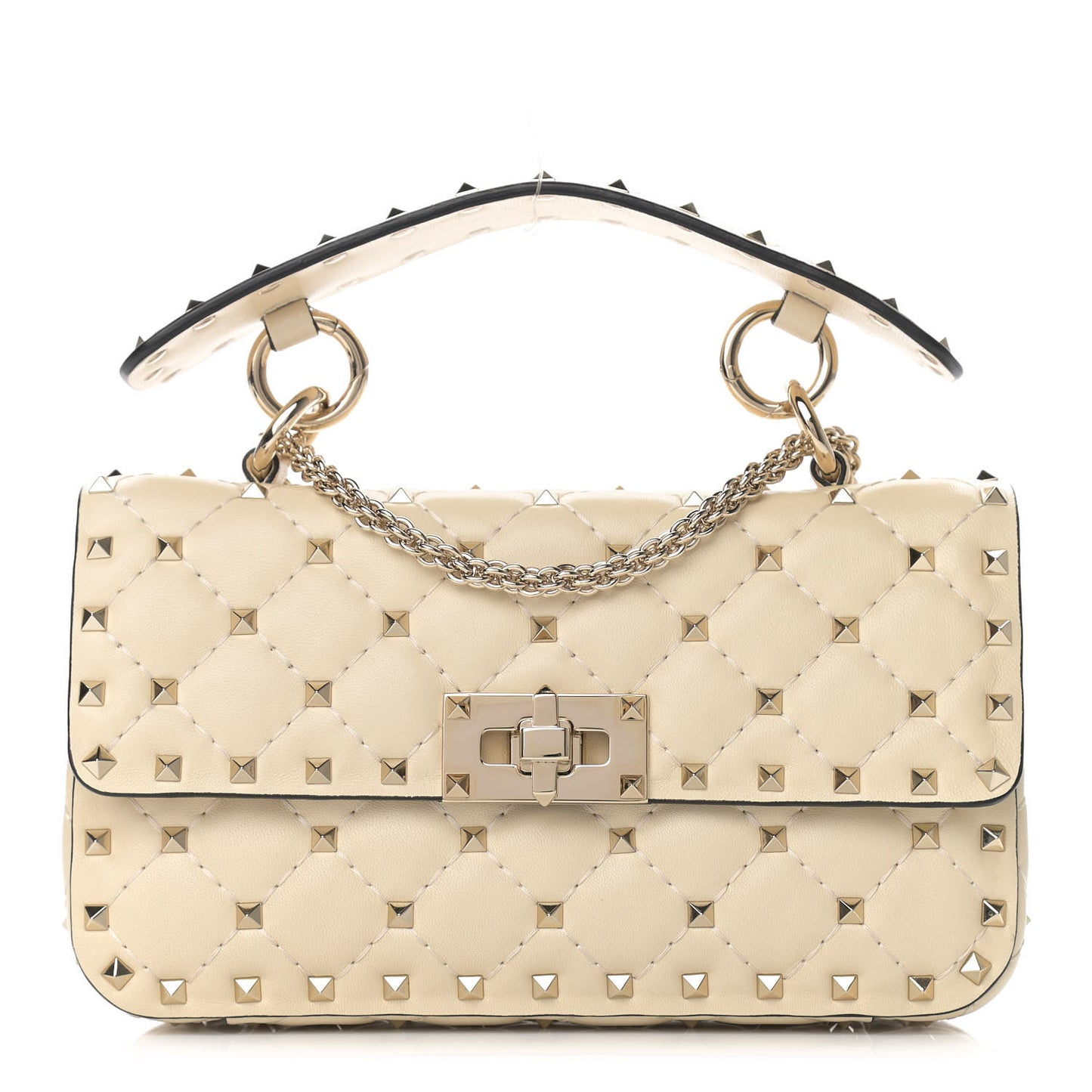 Nappa Small Rockstud Spike Shoulder Bag Light Ivory