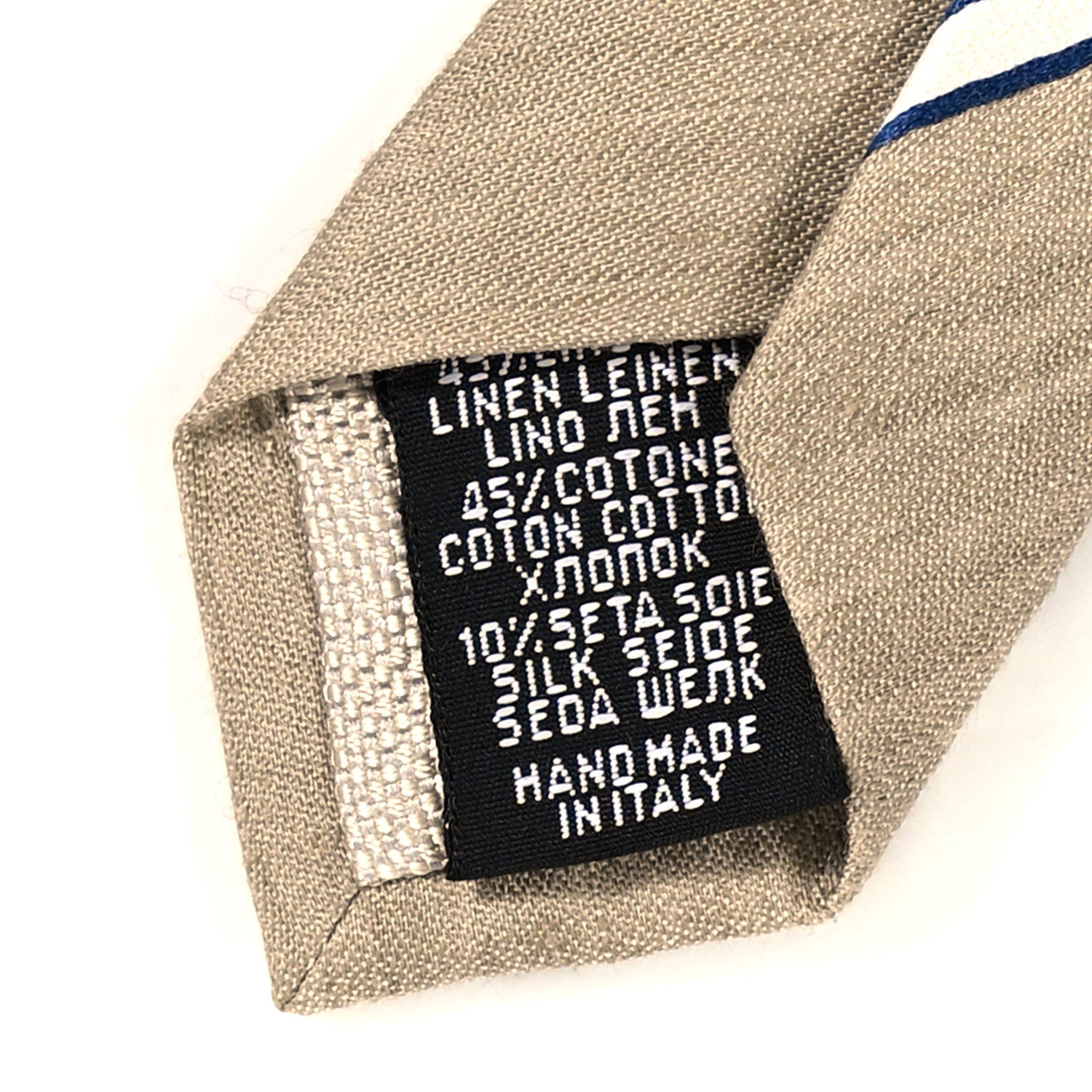 Chanel Linen Cotton Silk Mens CC Stripe Neck Tie Beige 5 of 6