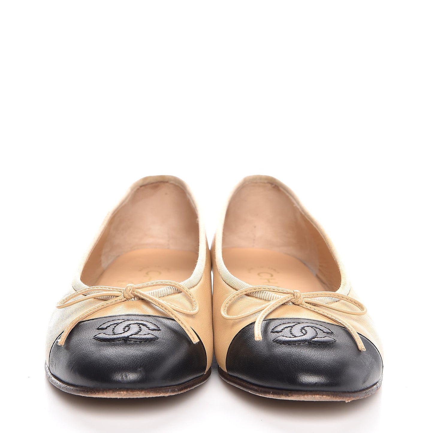 Lambskin Cap Toe Ballerina Flats 35.5 Beige Black