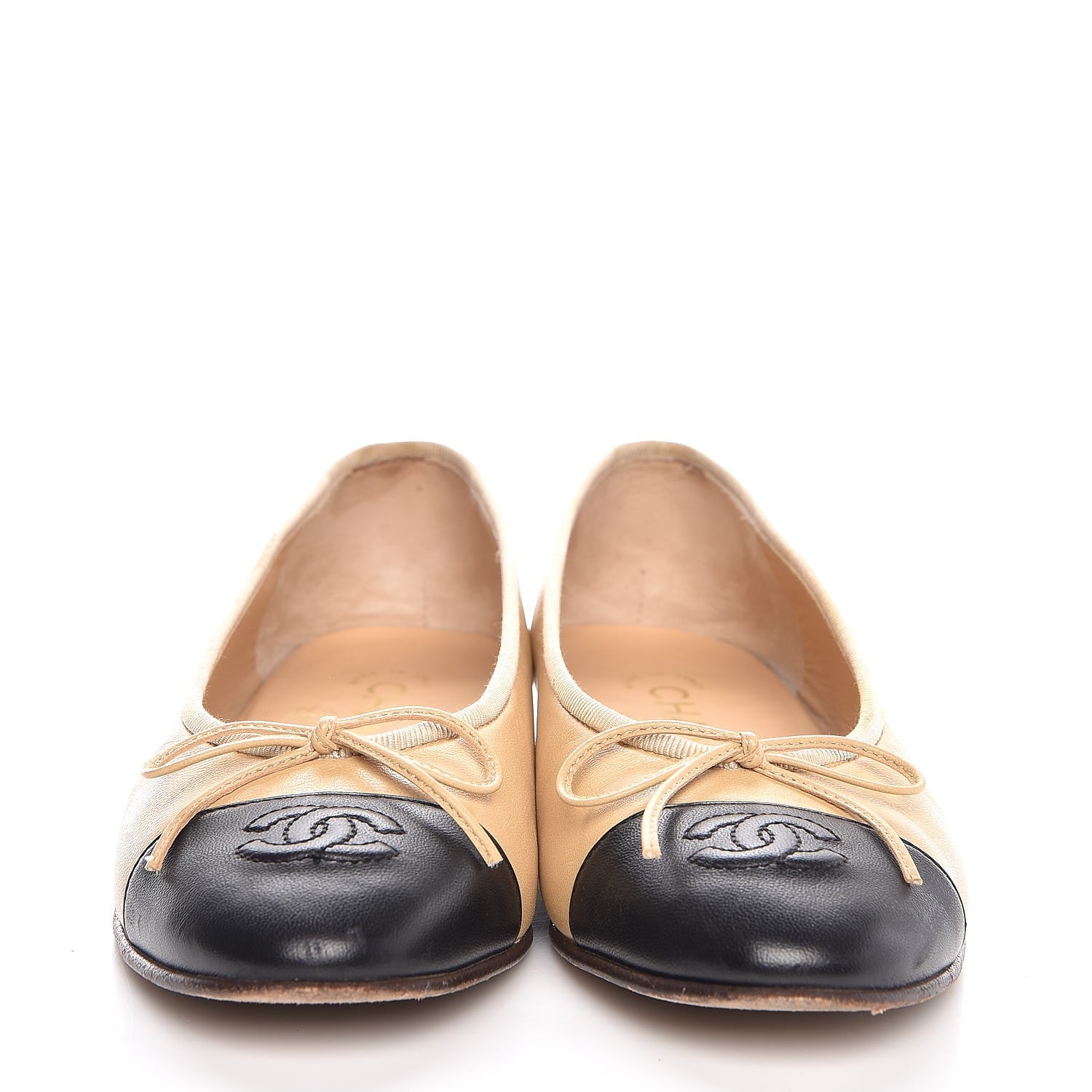 Chanel Lambskin Cap Toe Ballerina Flats 35.5 Beige Black 2 of 11