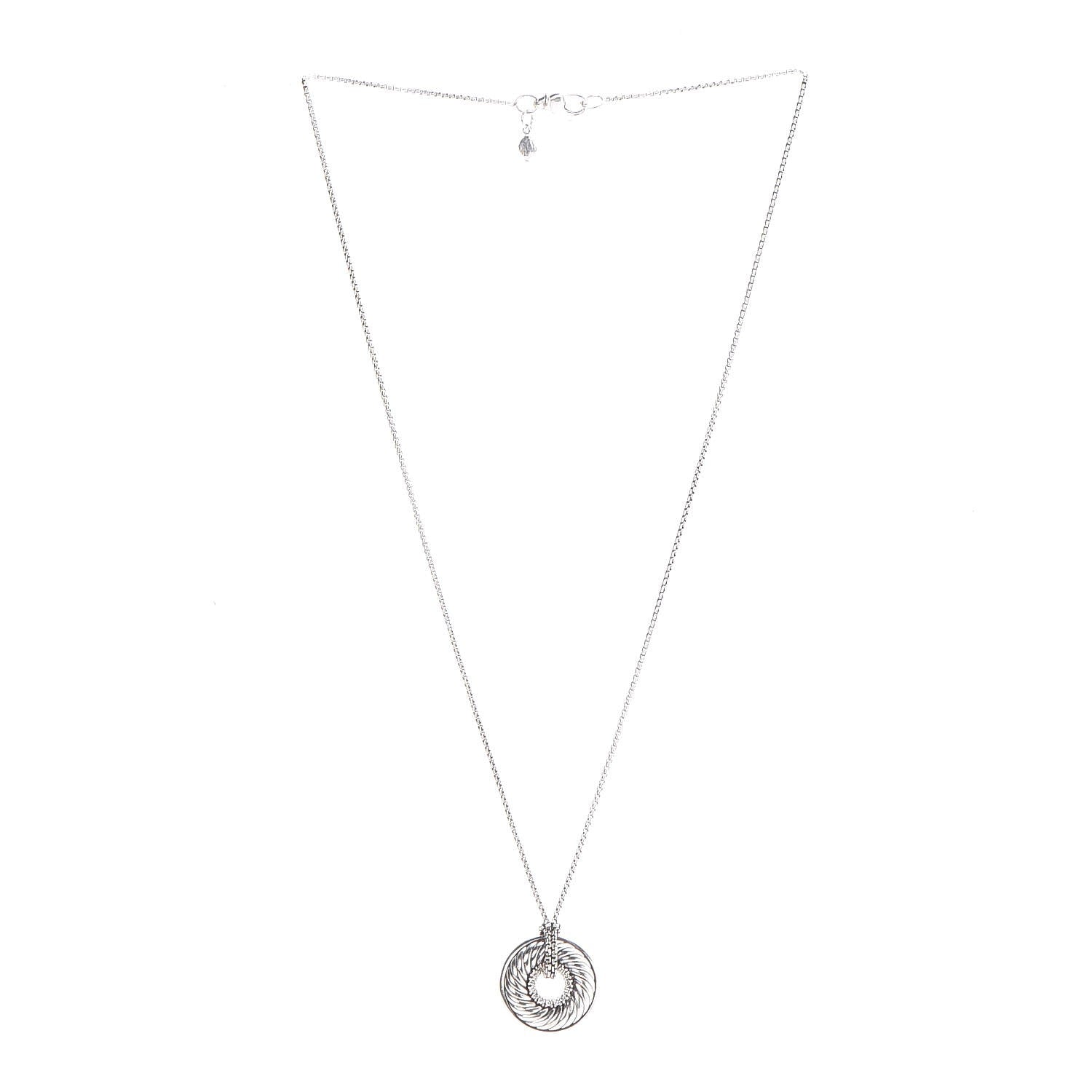 David Yurman Sterling Silver Diamond 19mm Thoroughbred Pendant Necklace 3 of 7
