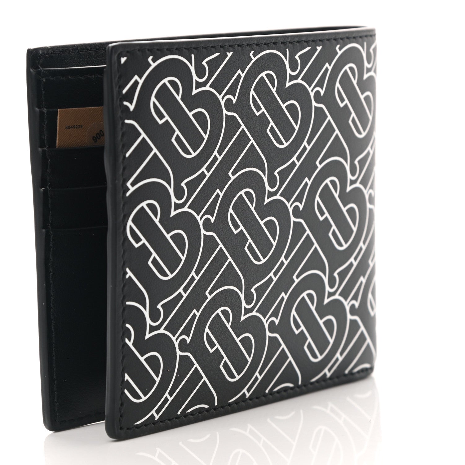 Burberry Calfskin Embossed TB Print Bi-Fold Wallet Black White 2 of 7