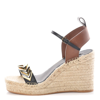 Louis Vuitton Calfskin Spring Hill Espadrille Wedge Sandals 40 Brown 1 of 7