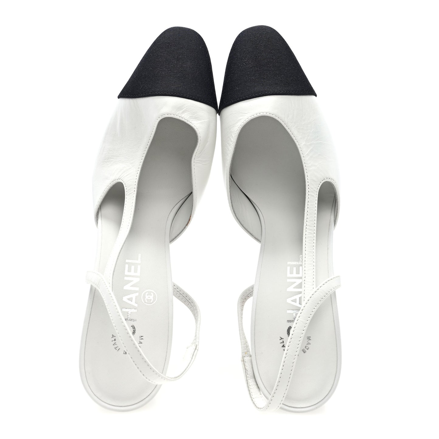 Goatskin Grosgrain Cap Toe CC Slingback Pumps 39 White Black