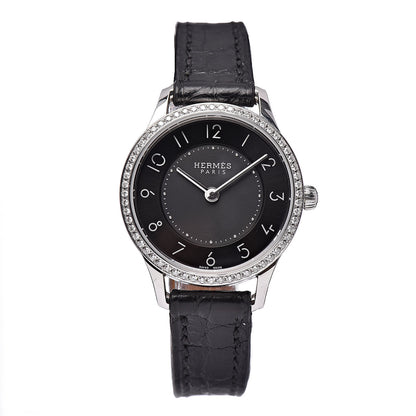 Hermes Stainless Steel Alligator Diamond 25mm Slim d'Hermes Quartz Watch Noir 1 of 9