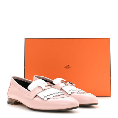 Hermes Goatskin Womens Royal Loafers 37.5 Rose Porcelain White 9 of 9