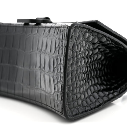 Balenciaga Shiny Calfskin Monochrome Crocodile Embossed Small Hourglass Top Handle Bag Black 10 of 12