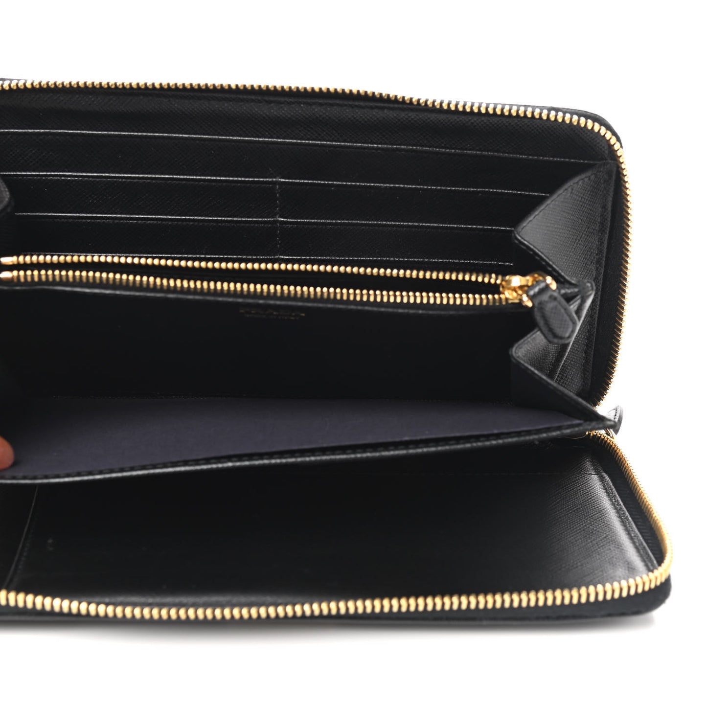 Saffiano Metal Large Zip Around Travel Wallet Black