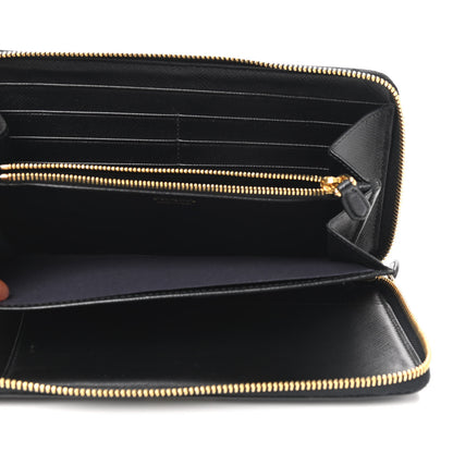 Prada Saffiano Metal Large Zip Around Travel Wallet Black 5 of 7