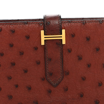 Hermes Ostrich Bearn Wallet Rouge H 8 of 10