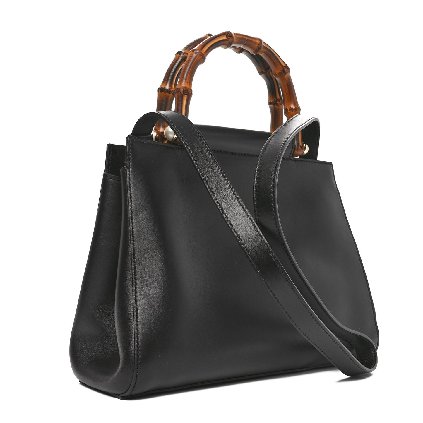 Nappa Bamboo Small Nymphaea Top Handle Bag Black