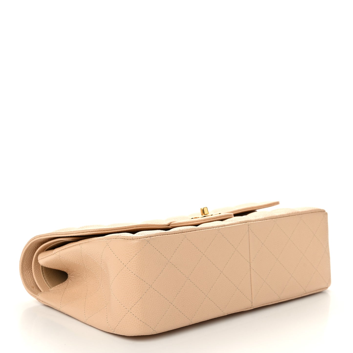 Caviar Quilted Jumbo Double Flap Beige