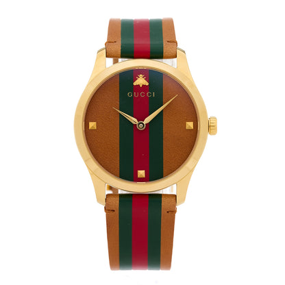 Gucci Stainless Steel Calfskin 38mm G-Timeless Stripe Web Quartz Watch Brown 1 of 4