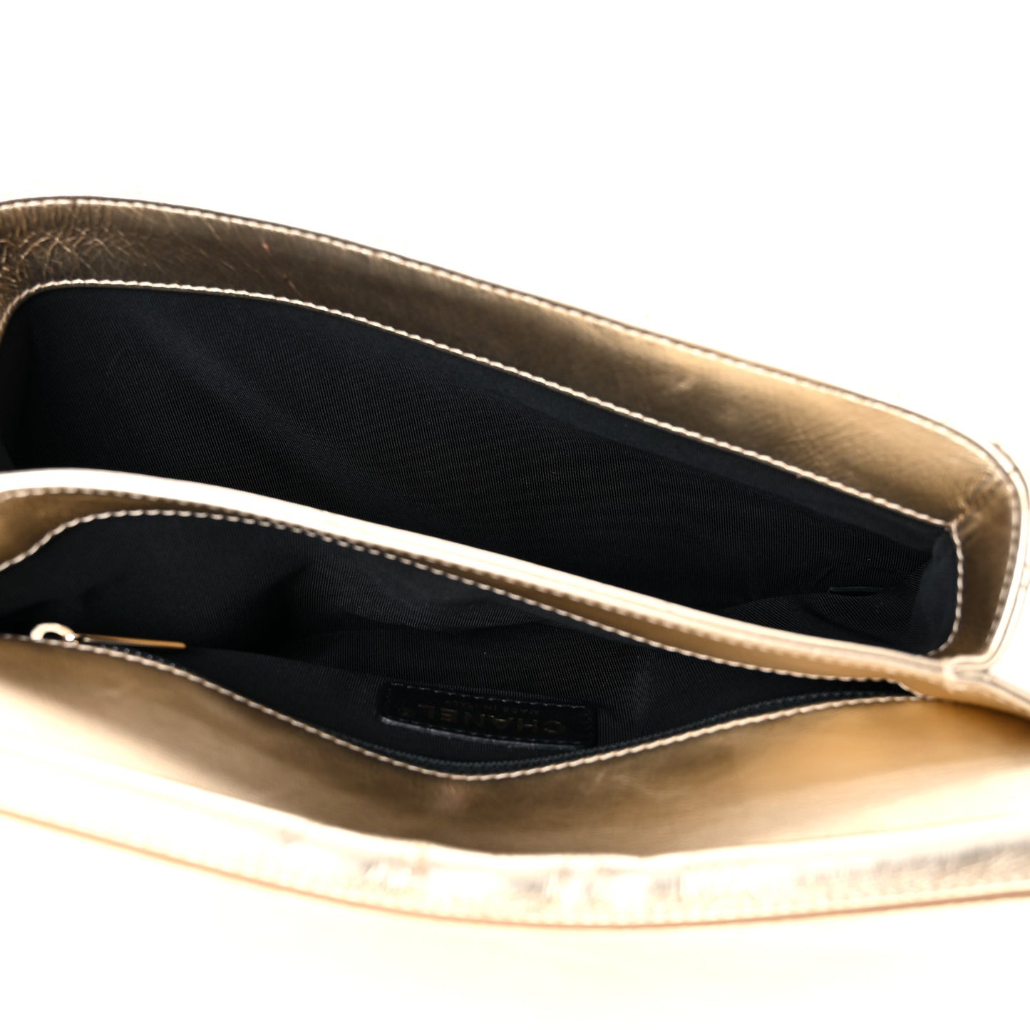 Metallalized Calfskin Quilted Retro Label Clutch Light Gold