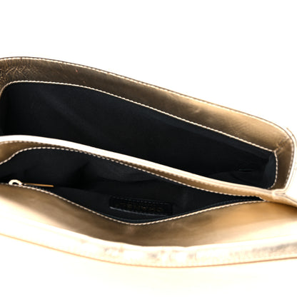 Chanel Metallalized Calfskin Quilted Retro Label Clutch Light Gold 4 of 14