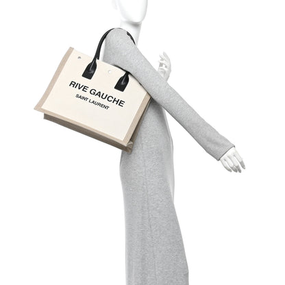 Saint Laurent Linen Calfskin Small Rive Gauche Tote Optic White 2 of 10