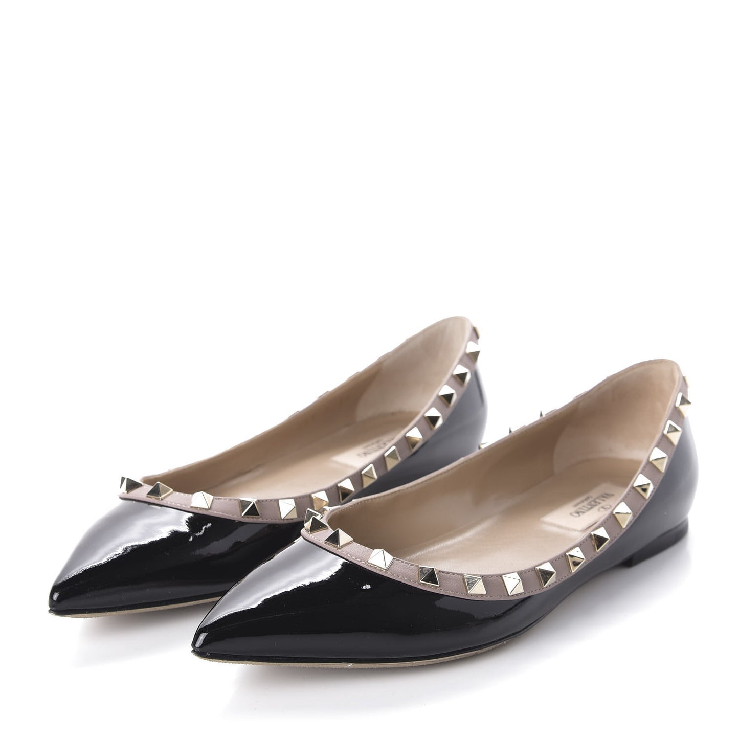 Patent Nappa Rockstud Ballerina Flats 38 Black Poudre