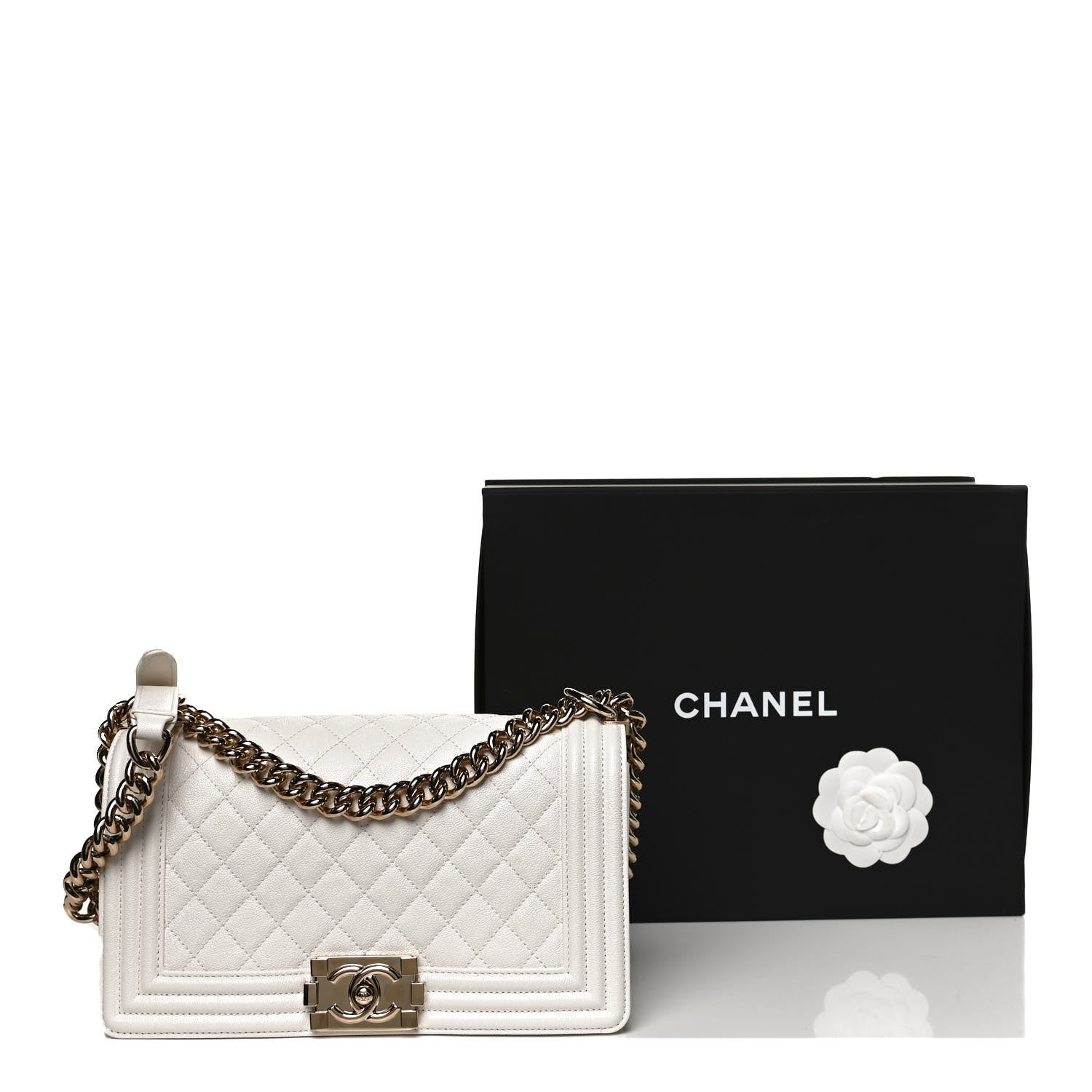 Chanel Caviar Quilted Medium Boy Flap White 10 of 10