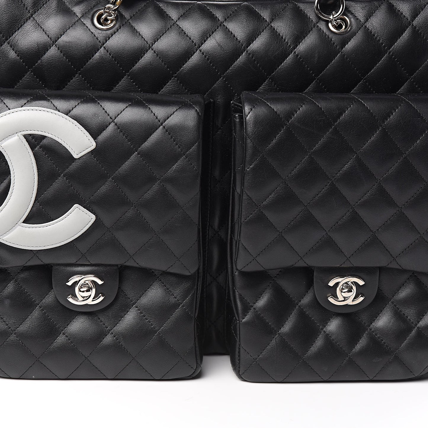 Calfskin Quilted XL Cambon Multipocket Reporter Black White