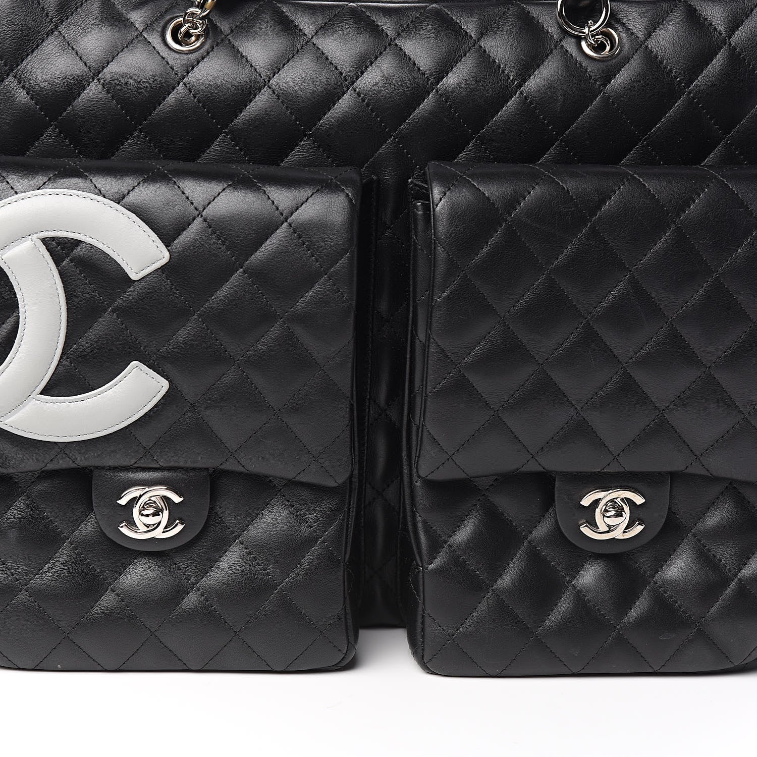 Chanel Calfskin Quilted XL Cambon Multipocket Reporter Black White 12 of 18