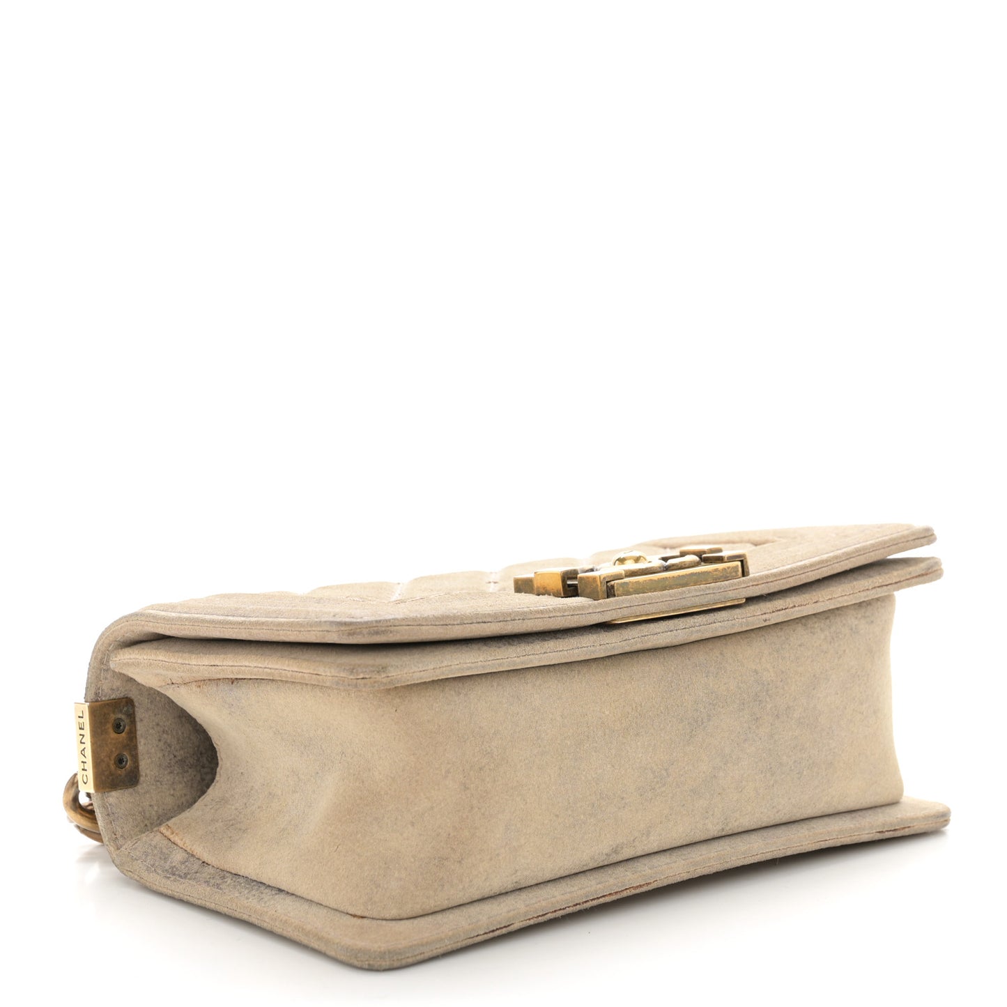 Iridescent Calfskin Quilted Small Boy Flap Beige