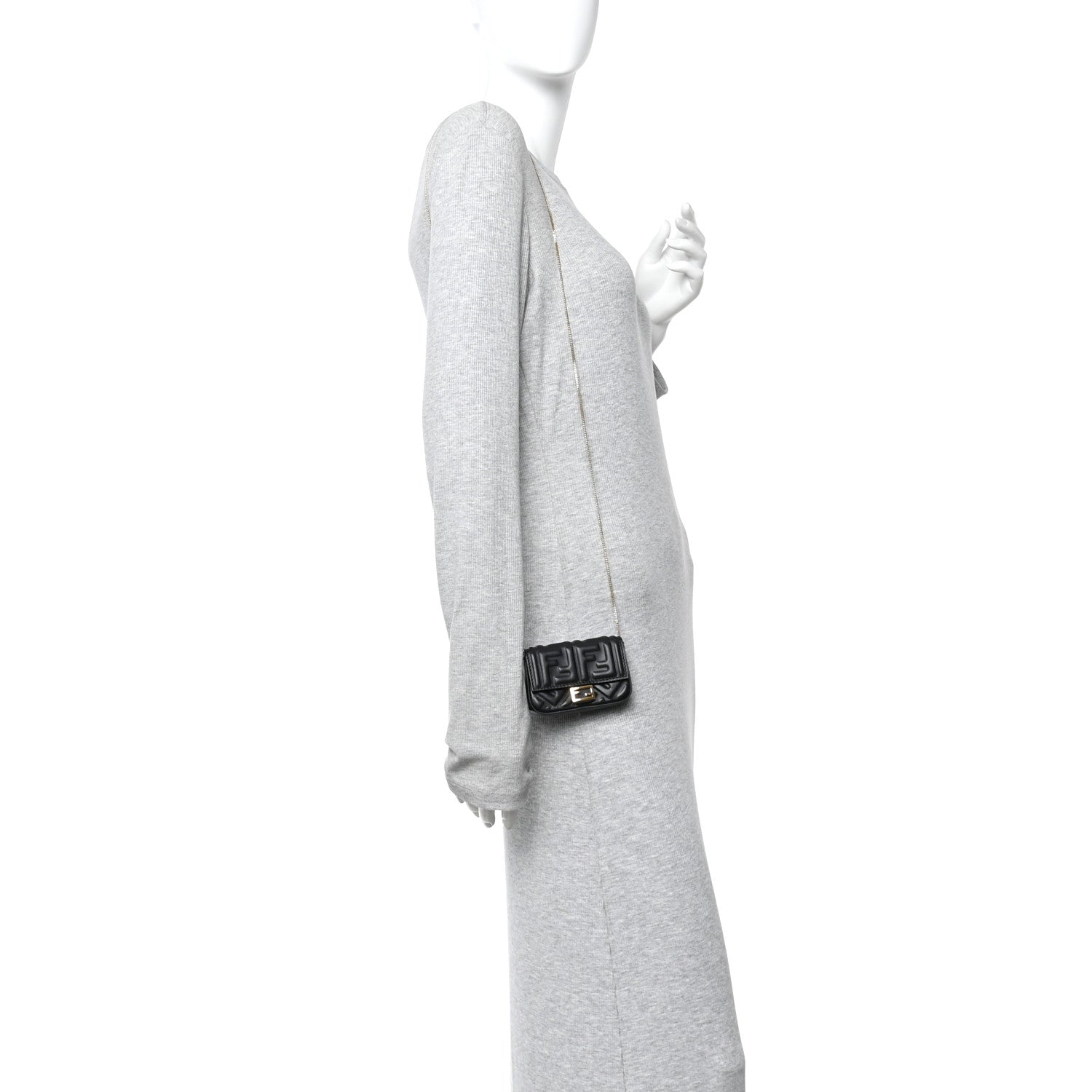 Fendi Nappa Matisse FF Embossed Nano Baguette Charm Black 2 of 12