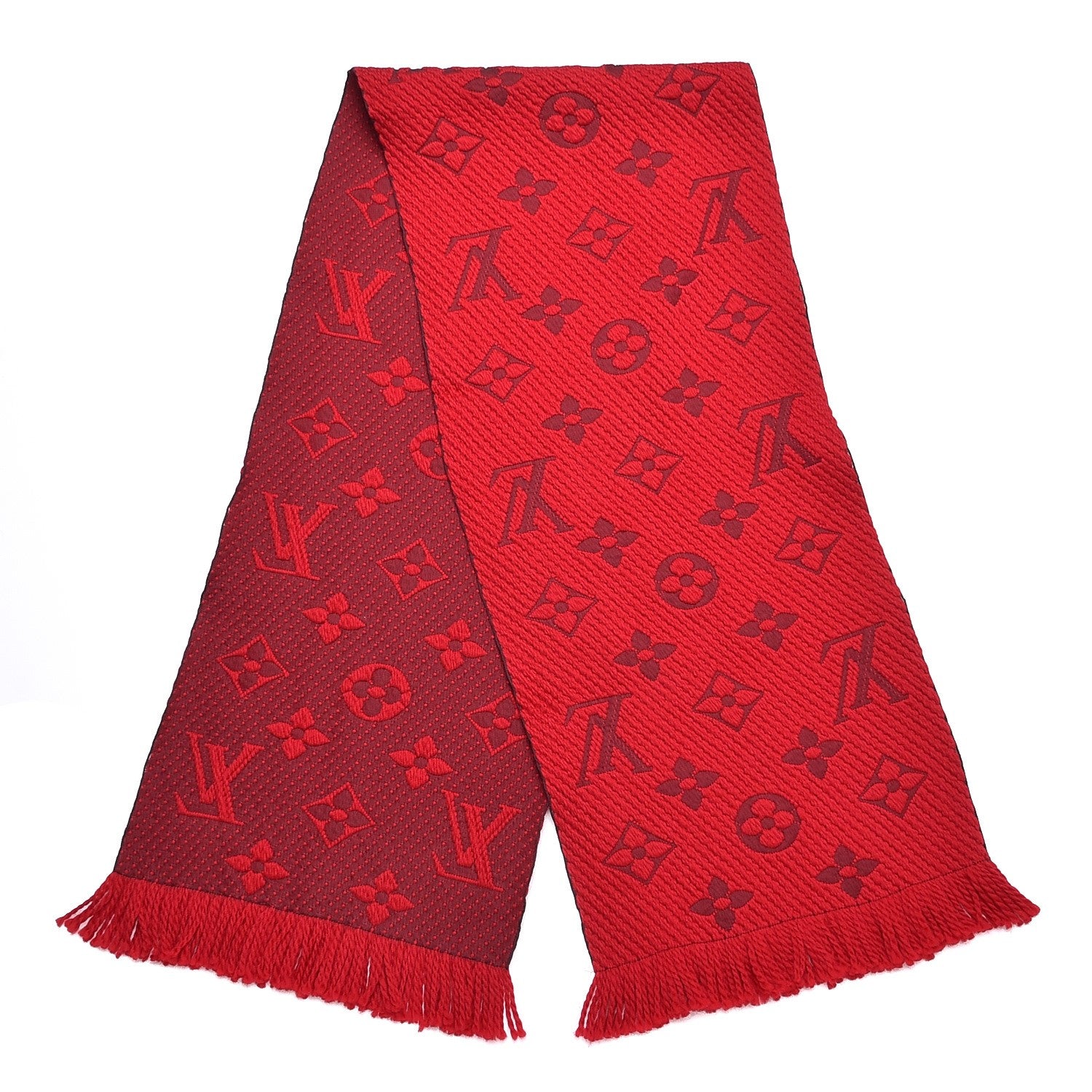 Louis Vuitton Wool Silk Logomania Scarf Rubis 3 of 4