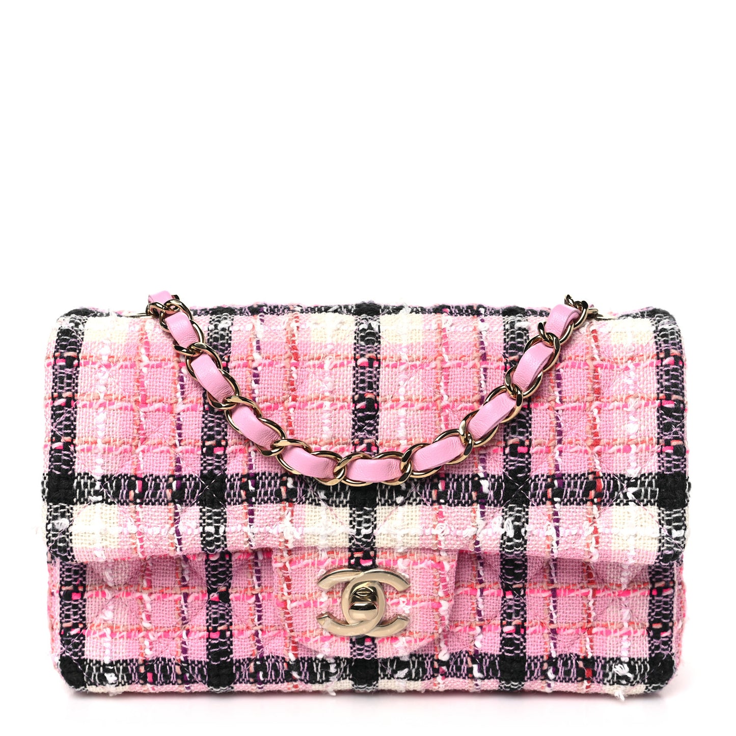 Metallic Tweed Quilted Mini Rectangular Flap Pink Navy White