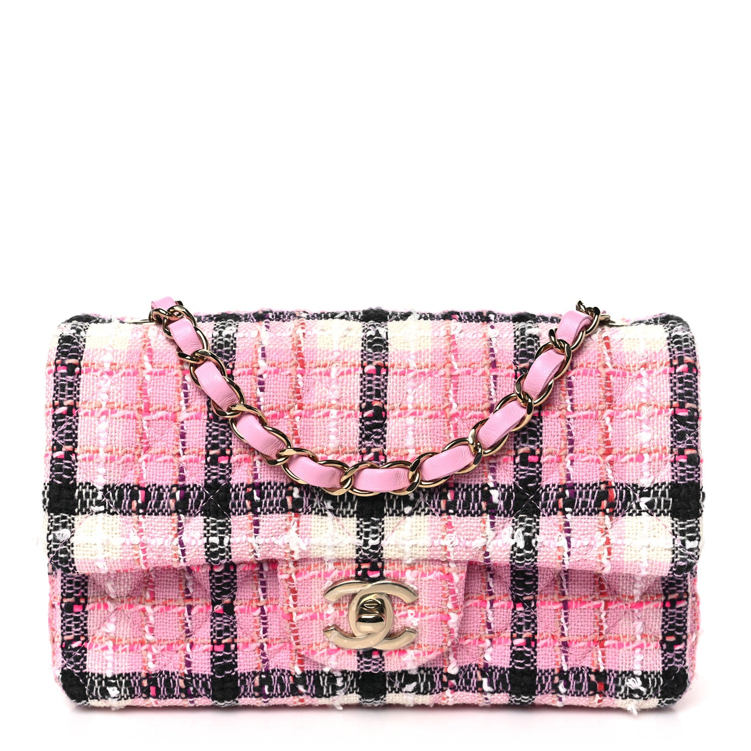 Chanel Metallic Tweed Quilted Mini Rectangular Flap Pink Navy White 1 of 10