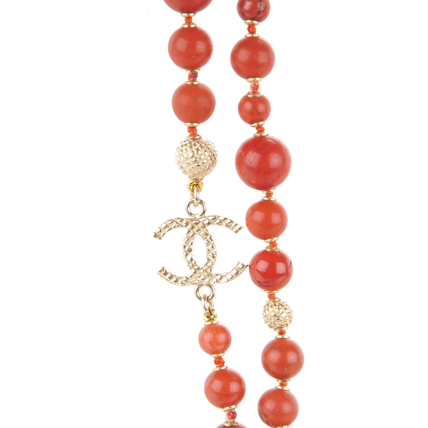 Metal Marble CC Multi Strand Necklace Gold Red