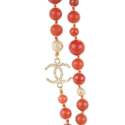 Chanel Metal Marble CC Multi Strand Necklace Gold Red 3 of 5