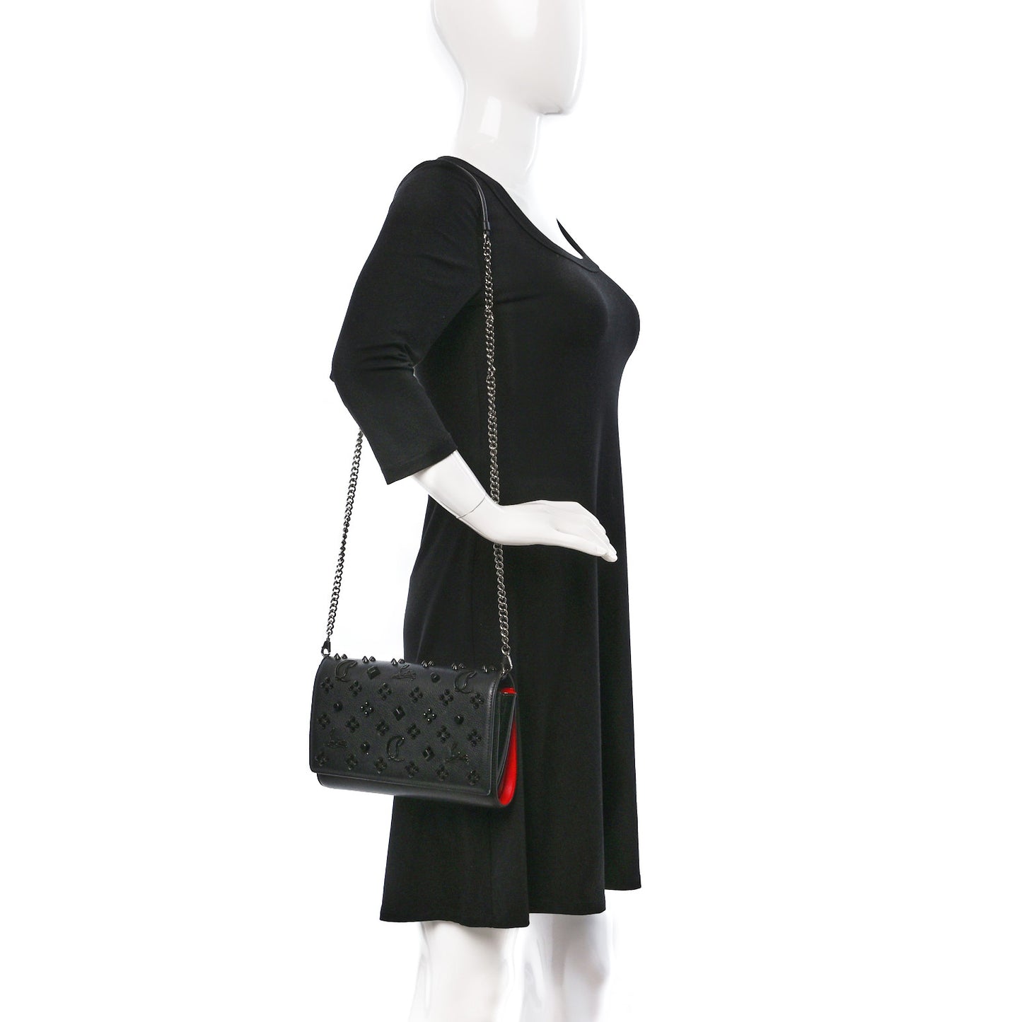 Calfskin Spikes Loubinthesky Paloma Clutch Black