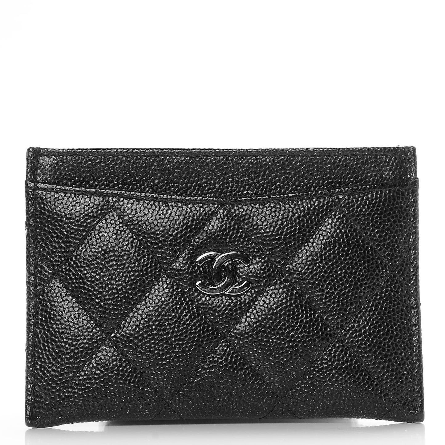 Metallic Caviar Quilted Card Holder Black