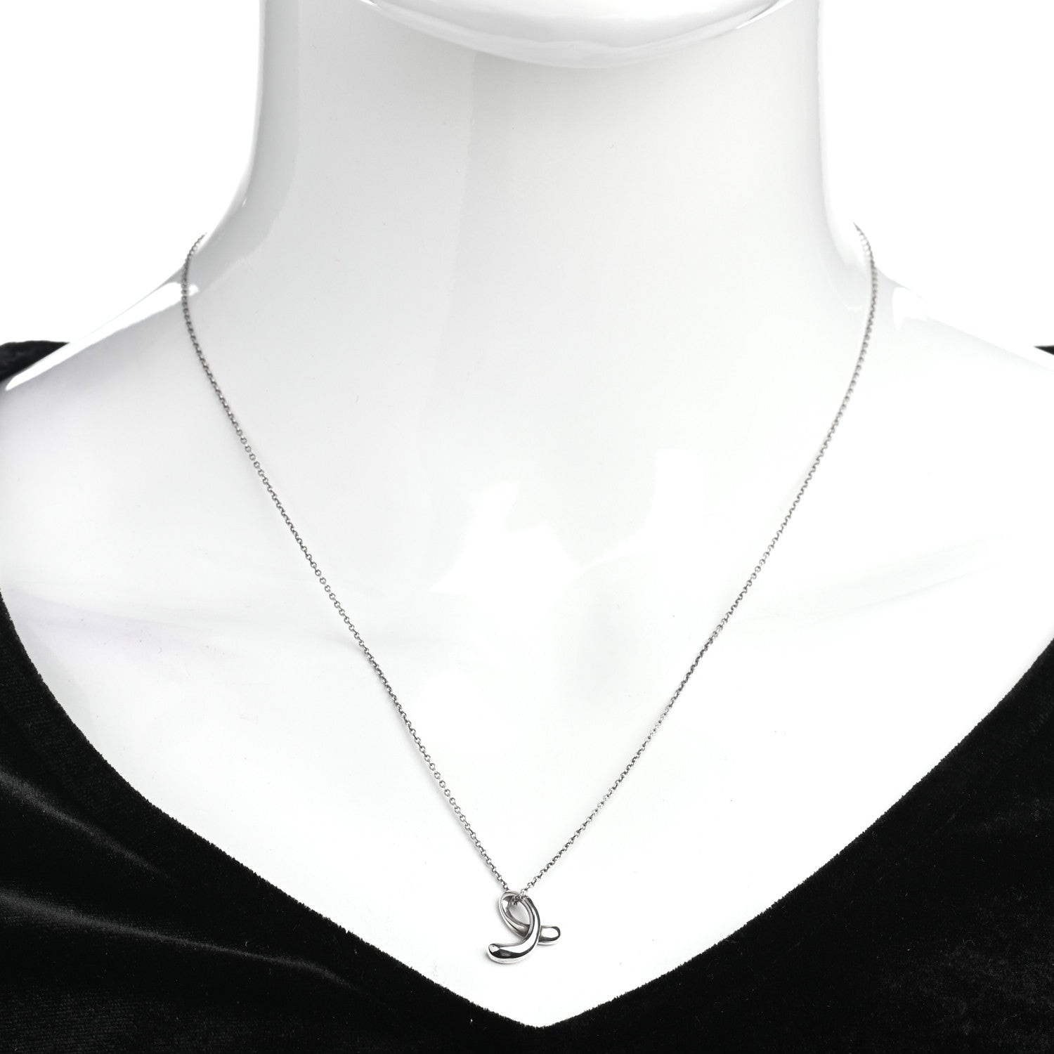 Tiffany Sterling Silver Elsa Peretti Letter E Pendant Necklace 2 of 4