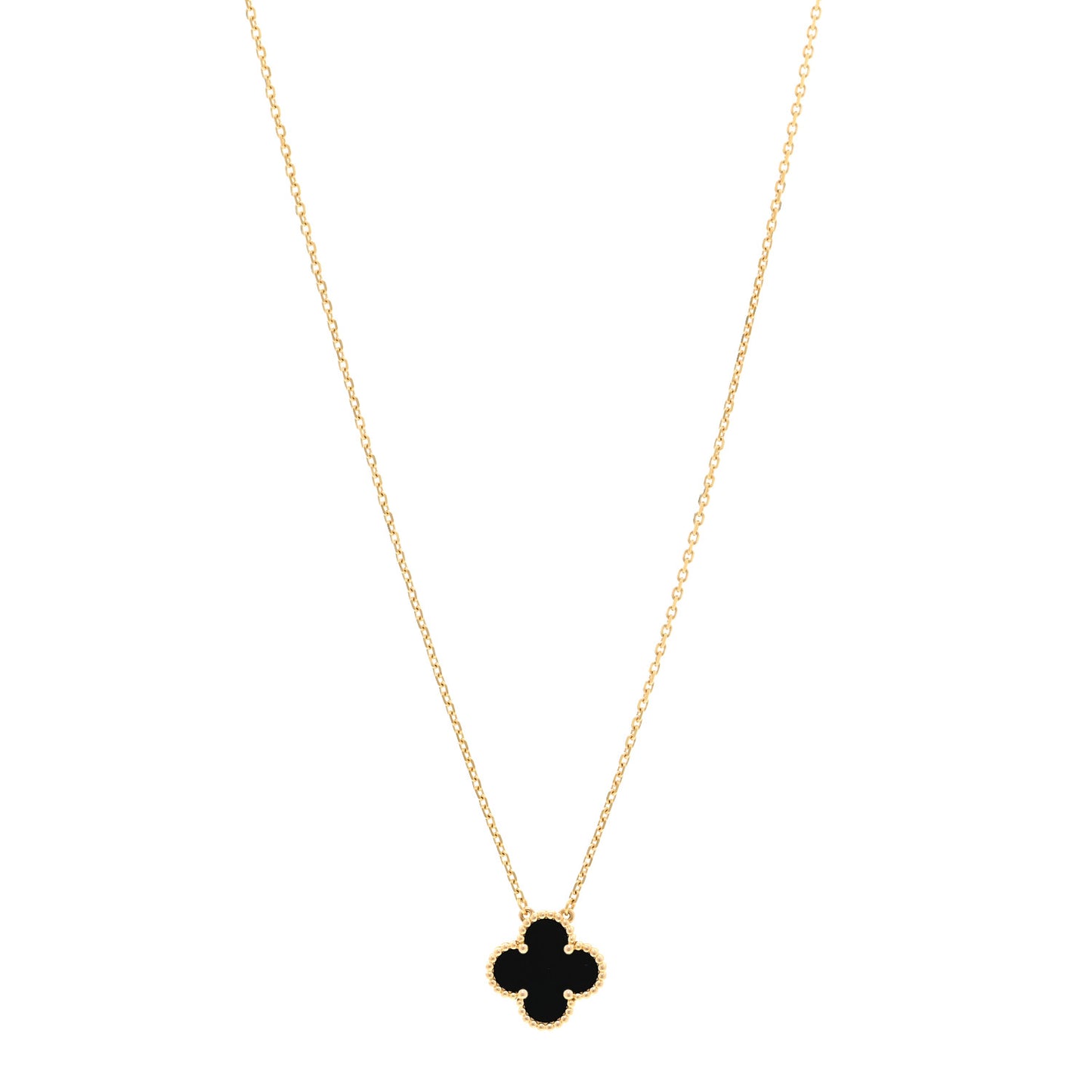 18K Yellow Gold Black Onyx Vintage Alhambra Pendant Necklace
