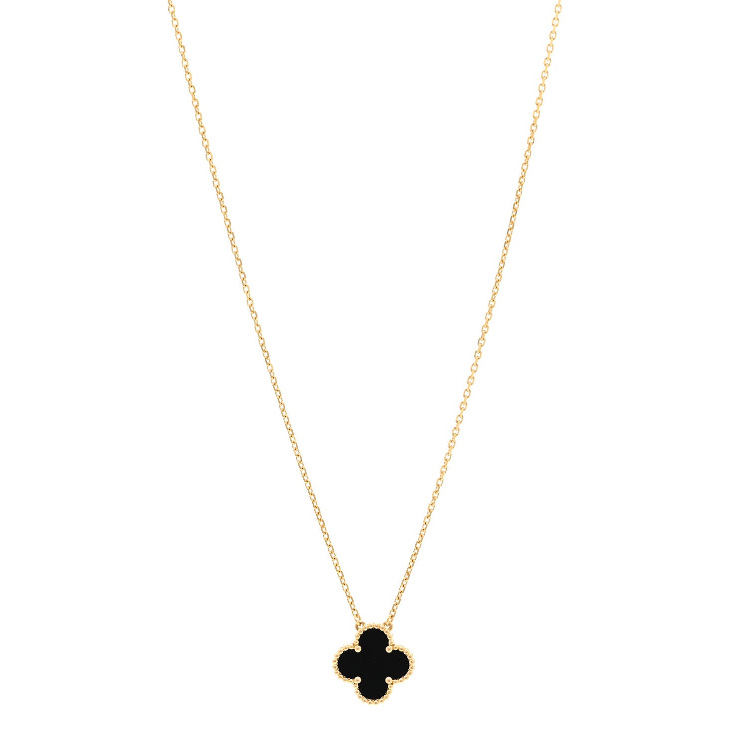 Van Cleef & Arpels 18K Yellow Gold Black Onyx Vintage Alhambra Pendant Necklace 1 of 5