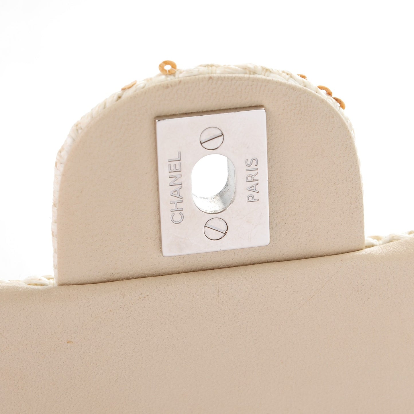 Raffia Sequin Small Single Flap Beige Gold