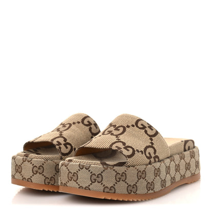 Gucci Monogram Maxi GG Angelina Platform 55mm Slide Sandals 36 Camel Ebony 4 of 11
