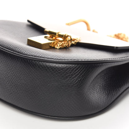 Chloe Grained Calfskin Lambskin Mini Bi-Color Drew Shoulder Bag Black Powder Beige 9 of 10