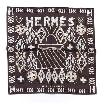 Hermes Silk Kelly En Perles Scarf 70 Chocolate Creme Beige 1 of 4