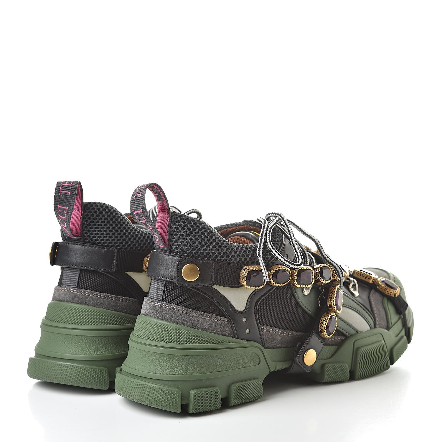 Gucci X SEGA Mesh Suede Calfskin Removable Crystals Flashtrek Sneakers 39.5 Loess Black Olive Green 4 of 9