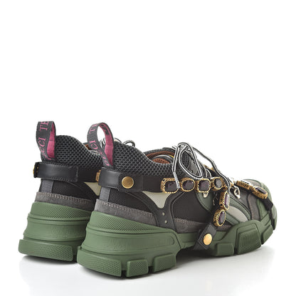 Gucci X SEGA Mesh Suede Calfskin Removable Crystals Flashtrek Sneakers 39.5 Loess Black Olive Green 4 of 9