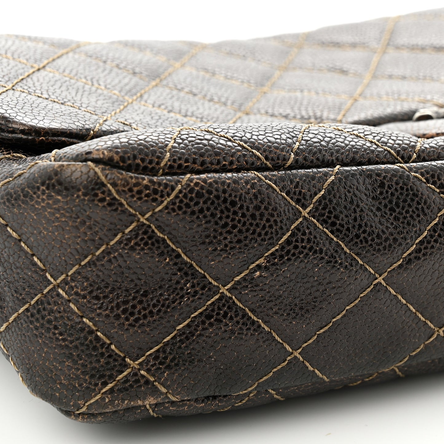 Iridescent Caviar Quilted Small Chic Flap Brown