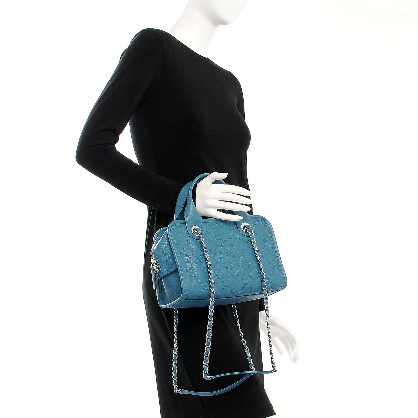 Caviar Quilted Deauville Bowling Bag Blue