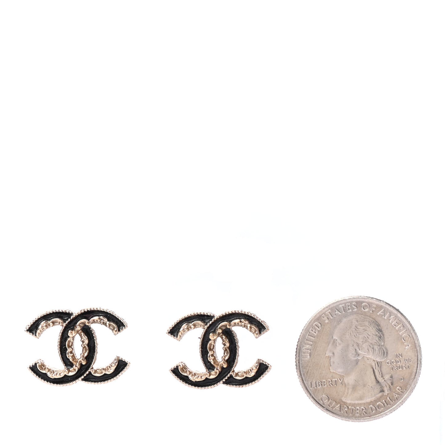 Enamel CC Baroque Earrings Black Gold