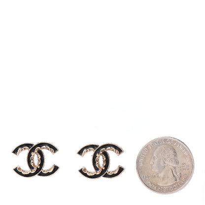 Chanel Enamel CC Baroque Earrings Black Gold 2 of 4