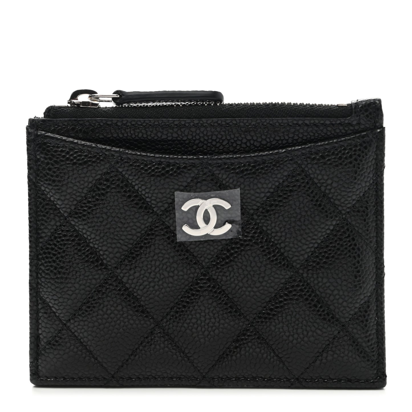 Caviar Quilted CC Zip Card Holder Black