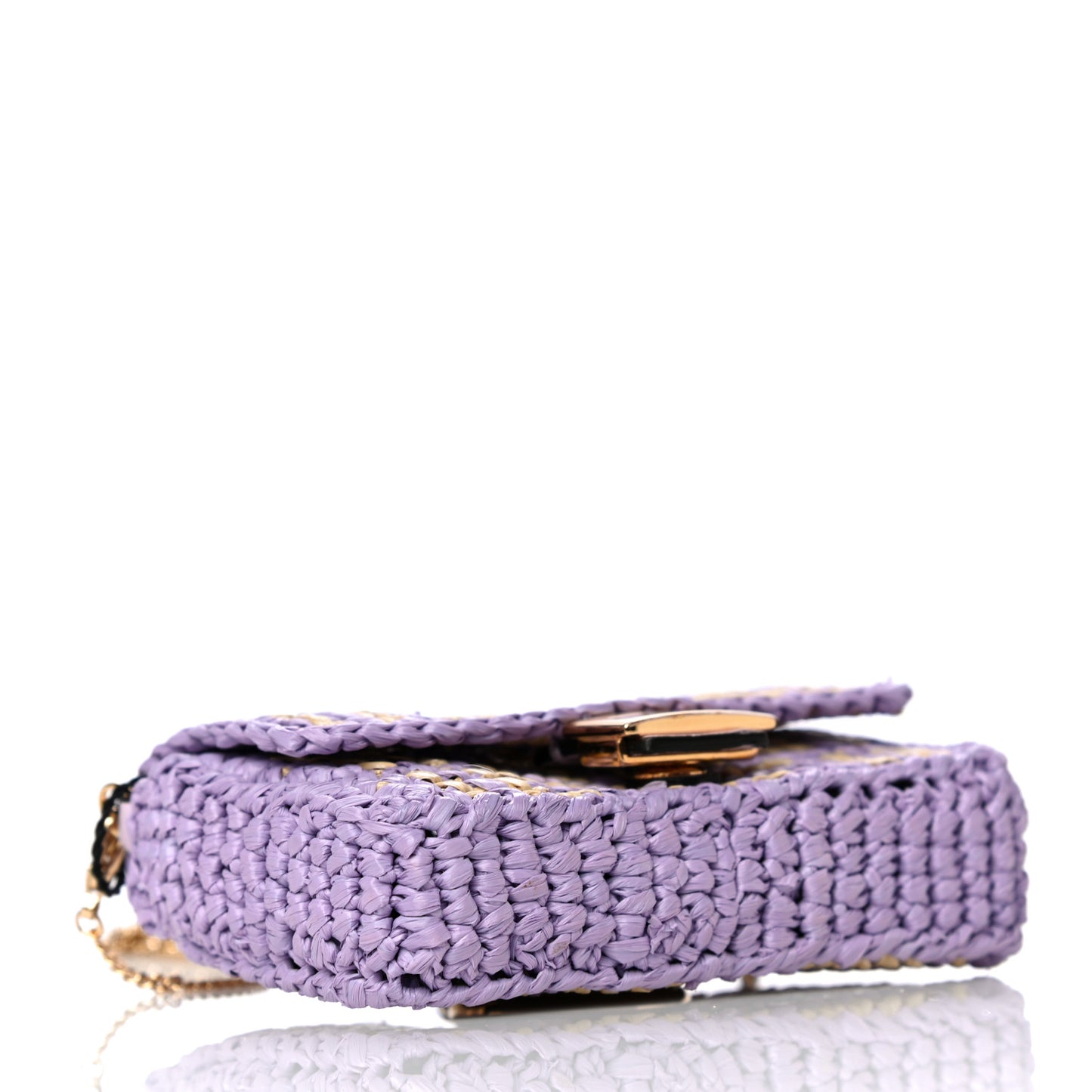 Raffia Vitello Seta FF Woven Nano Baguette Charm Anemone Natural