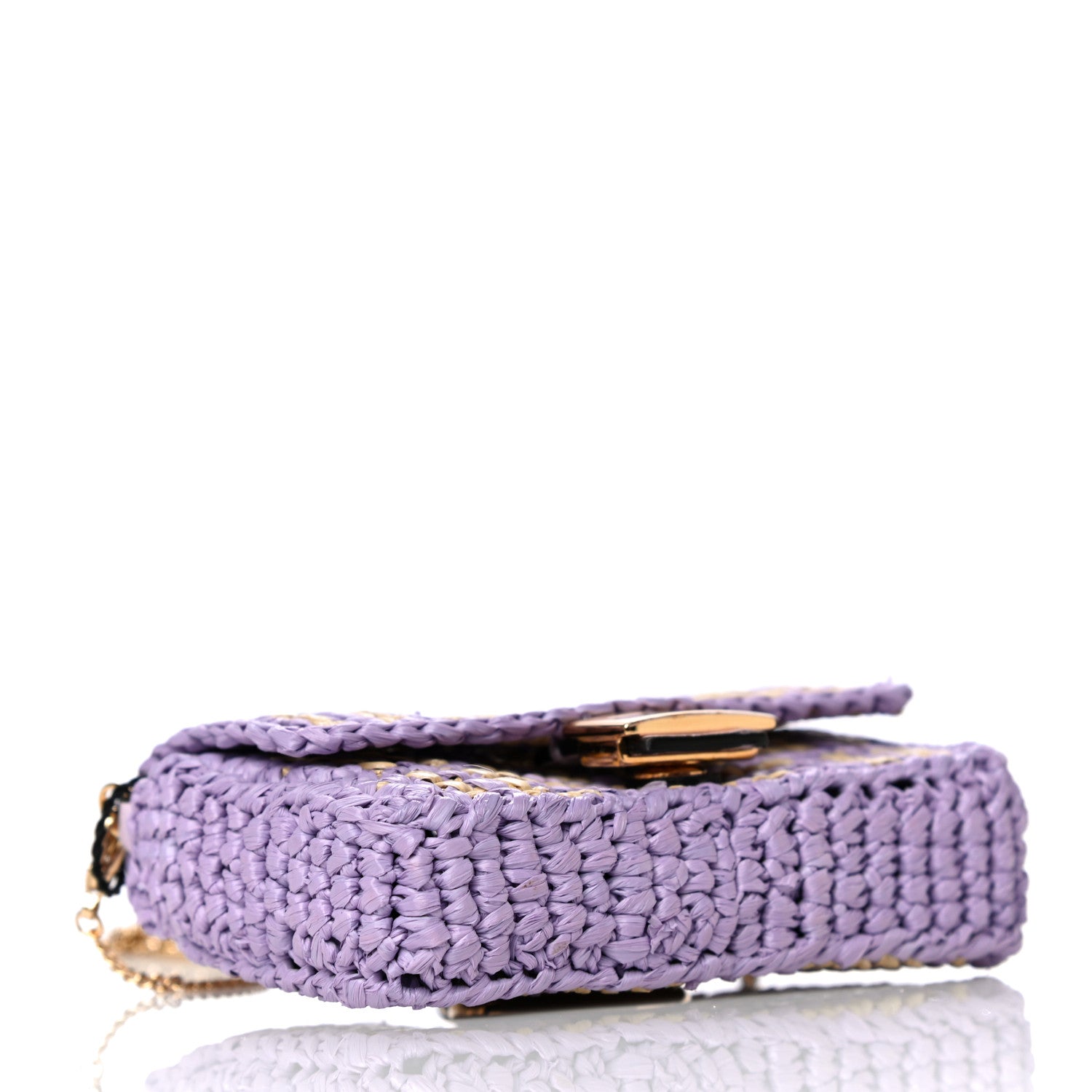 Fendi Raffia Vitello Seta FF Woven Nano Baguette Charm Anemone Natural 3 of 9